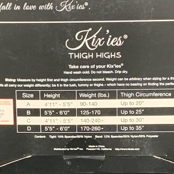 Kixies Thigh Highs Black Diamond Pattern Size C No-Slip Grip Tiffany 1305C - Picture 5 of 6